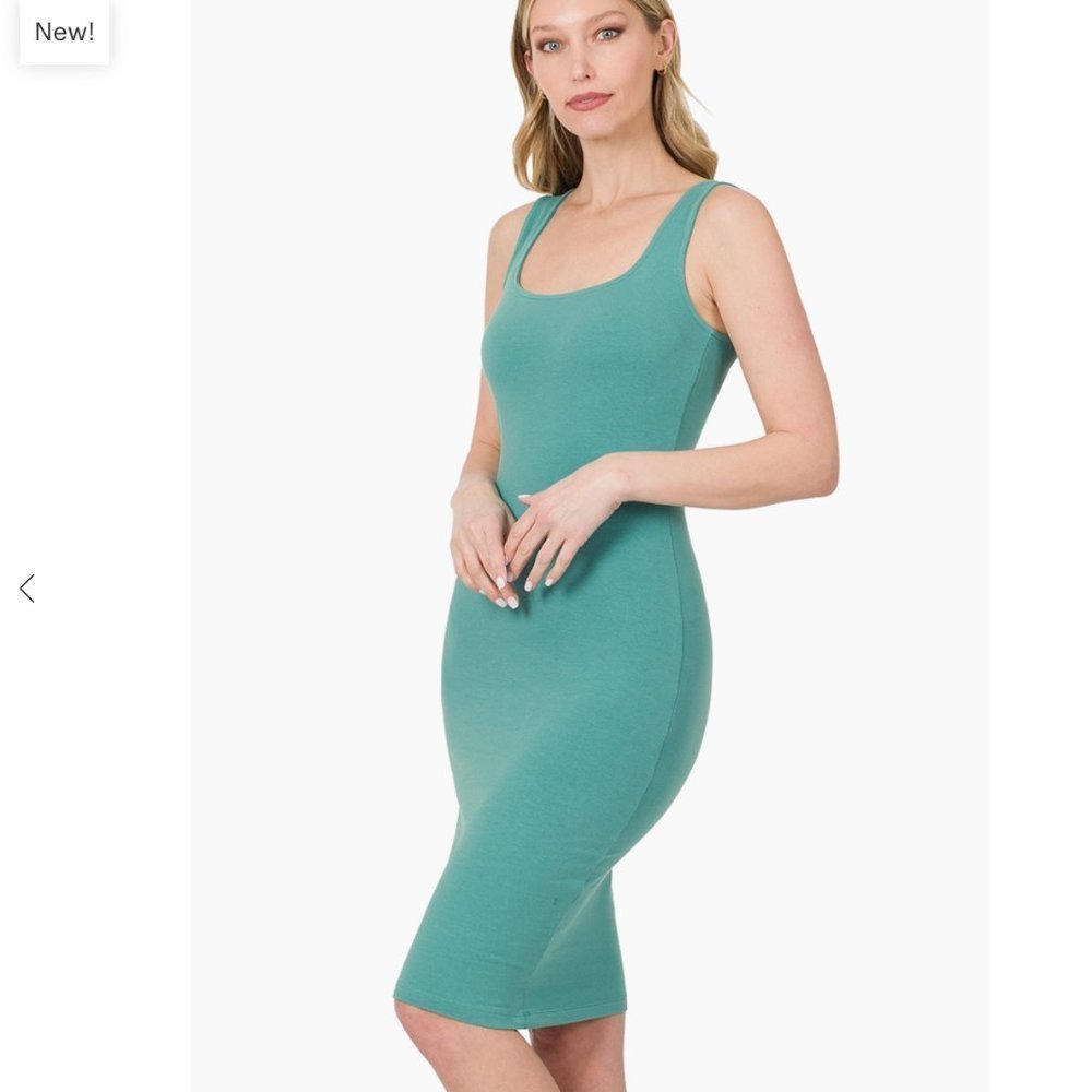 ZENANA Premium Cotton Classic Square Neck Midi Dress-Dark Teal